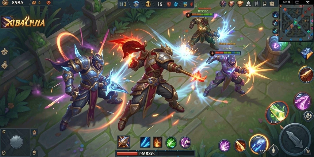 Screenshot pertarungan intens dari 898A menampilkan aksi gameplay MOBA.
