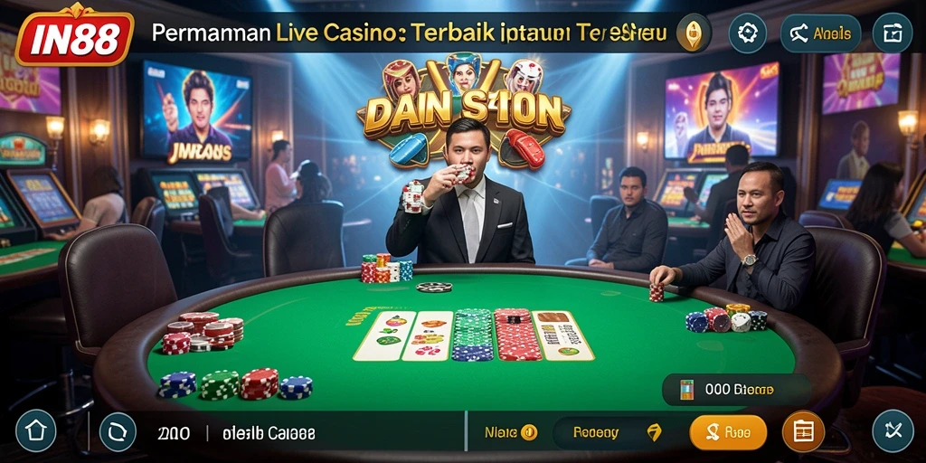 Tampilan gameplay langsung dari IN88 dengan dealer profesional dan permainan menarik.