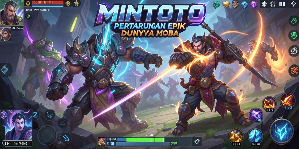 Screenshot MINTOTO menampilkan aksi pertarungan intens dalam game MOBA.