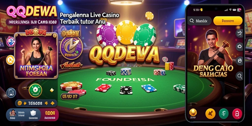Screenshot utama QQDEWA menampilkan dealer langsung dan suasana kasino yang menarik.