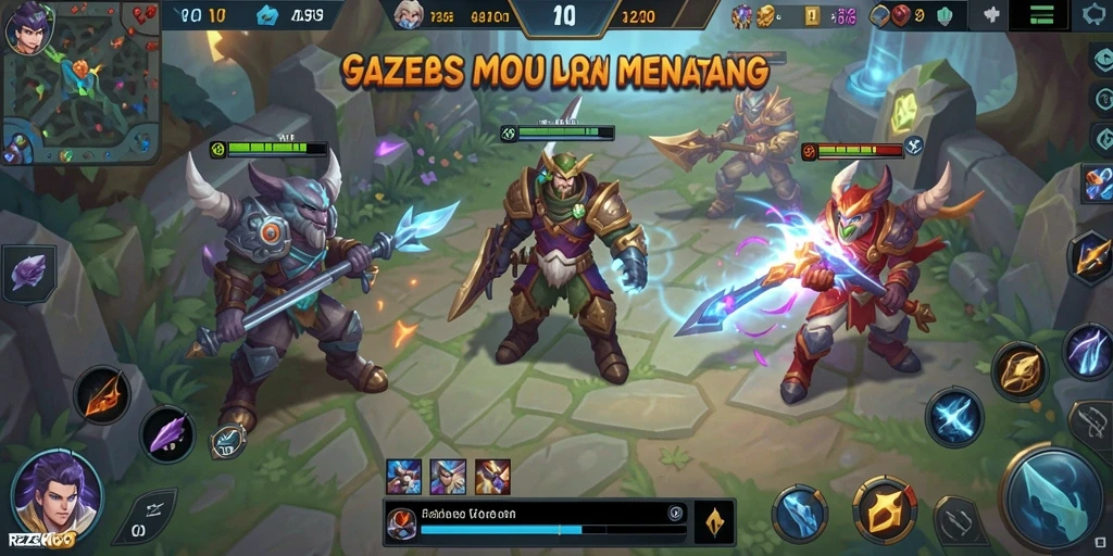 Tampilan aksi seru dari gameplay REZEKIGO MOBA.