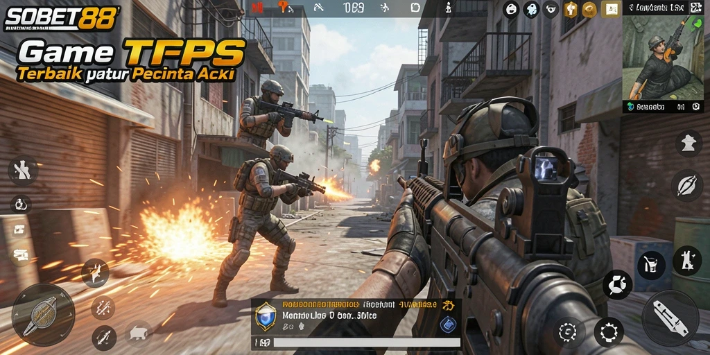 Tampilan gameplay mendebarkan dari SOBET88 dalam mode TPS.