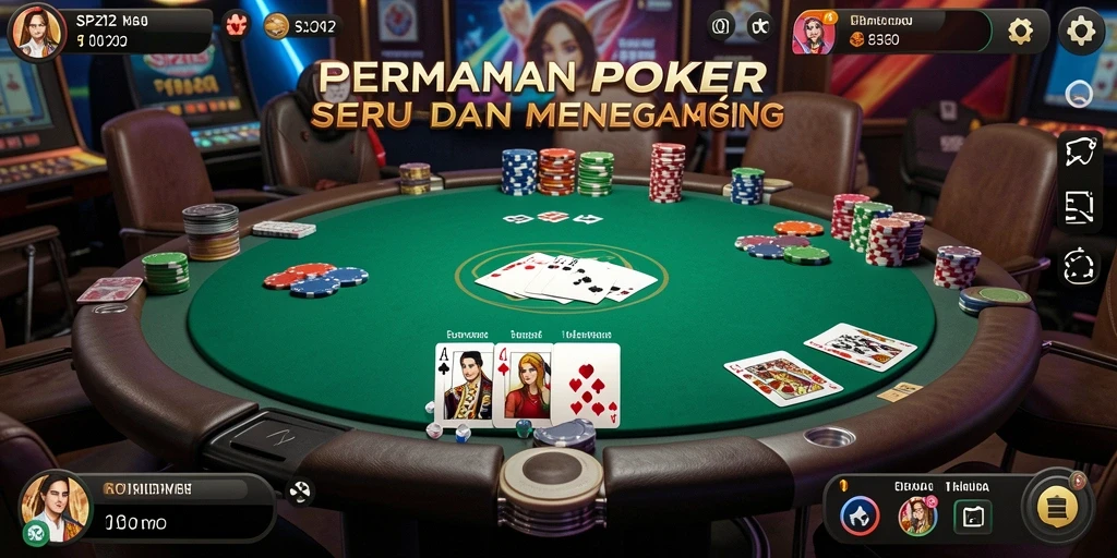 Screenshot menunjukkan pemain terlibat dalam permainan Poker yang intens.
