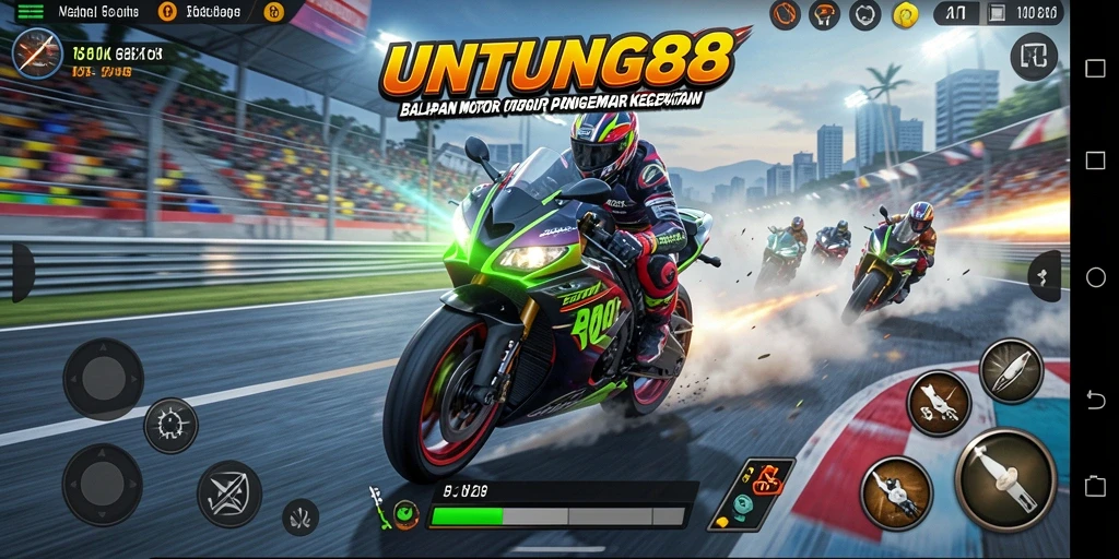 Screenshot utama UNTUNG88 menampilkan aksi balapan motor yang mendebarkan.