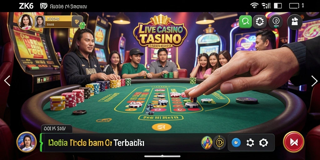 Screenshot ZK6 menampilkan dealer langsung dan permainan menarik.